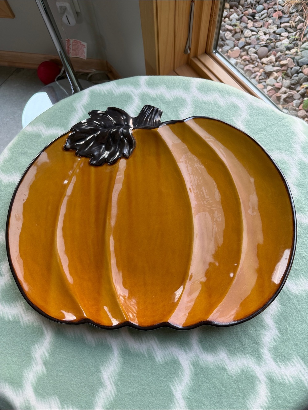 Large Target Home fall harvest Stoneware Platter in Warm Orange with bronze trim